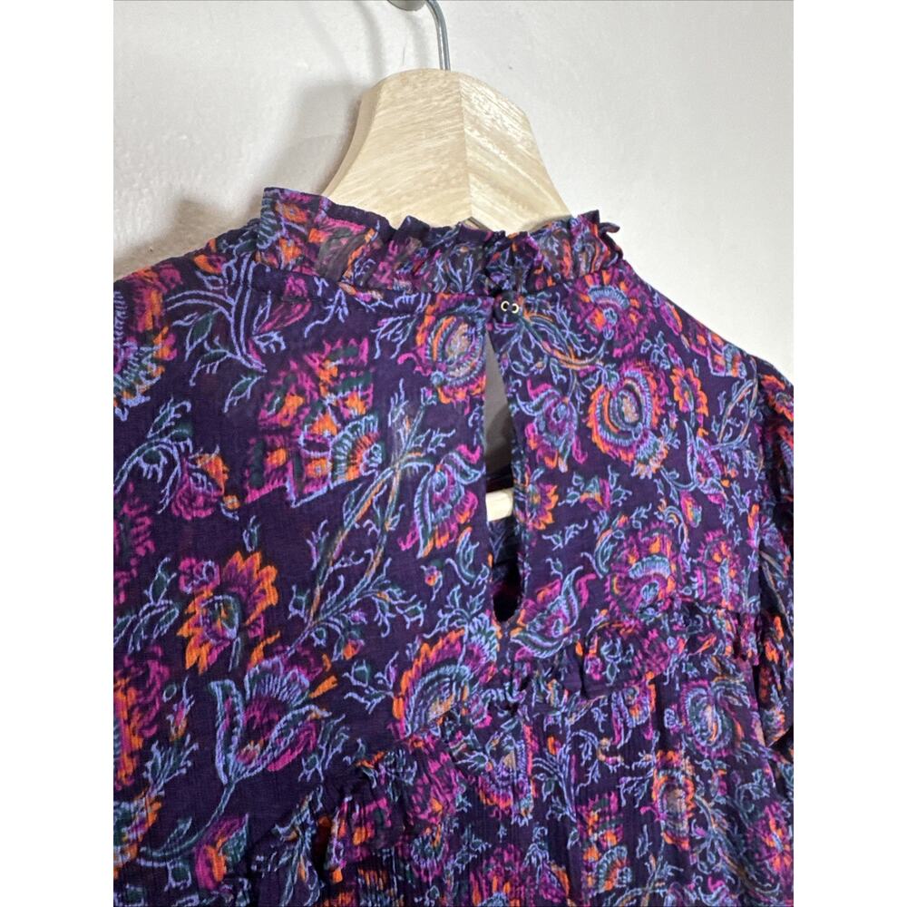 Cleobella Womens Peasant Blouse Ruffle Sheer Paisley Balloon Sleeve Boho S - Picture 11 of 13